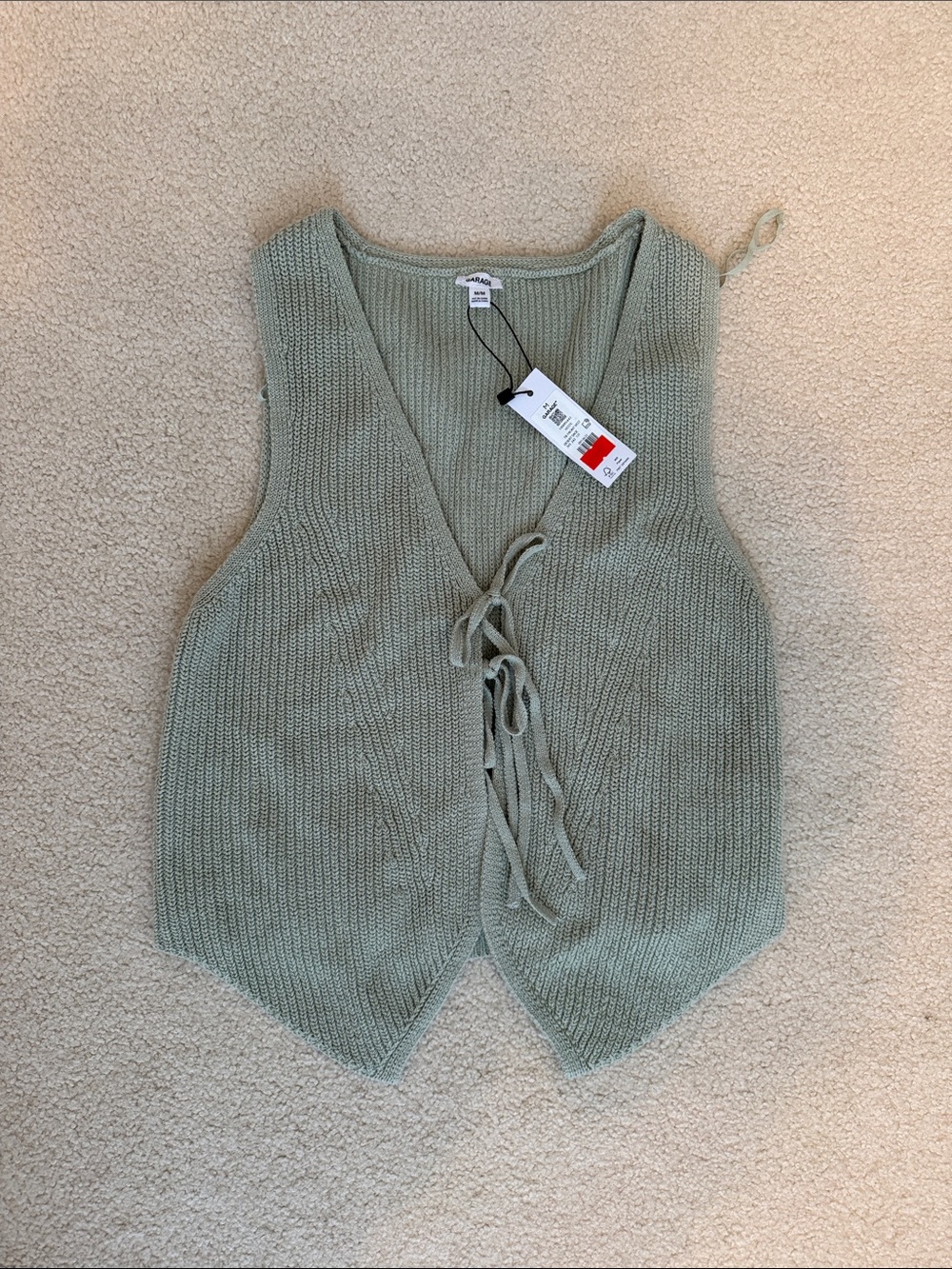 Green V-Neck Tie-Front Knit Vest NEVER WORN